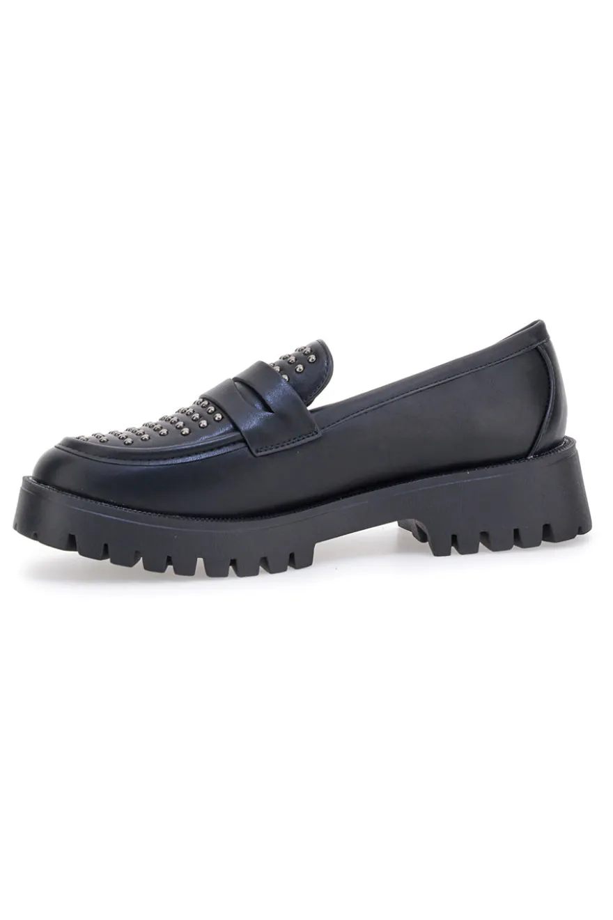 Talemi JN10125 schwarze Loafer mit Nieten und Profilsohle