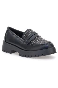 Talemi JN10125 schwarze Loafer mit Nieten und Profilsohle