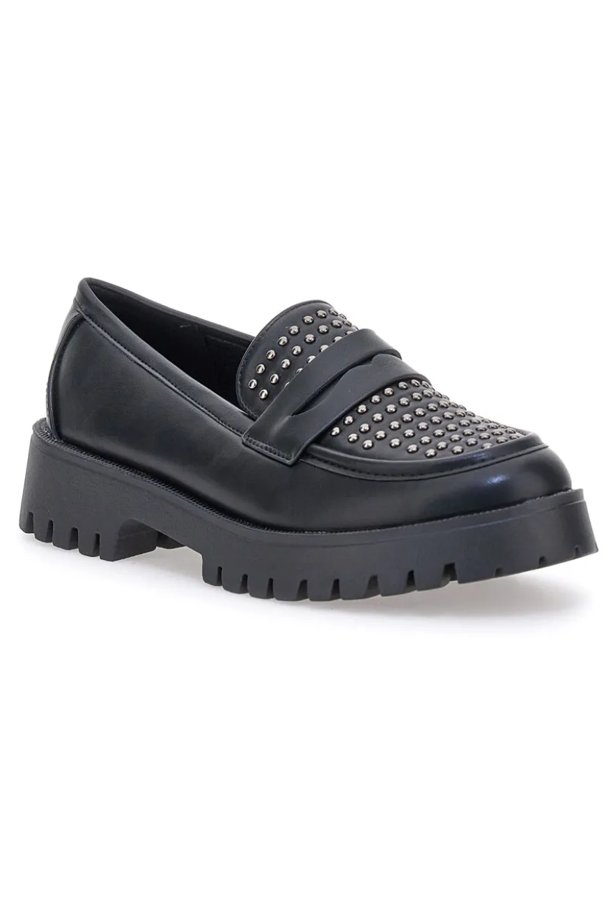 Talemi JN10125 schwarze Loafer mit Nieten und Profilsohle