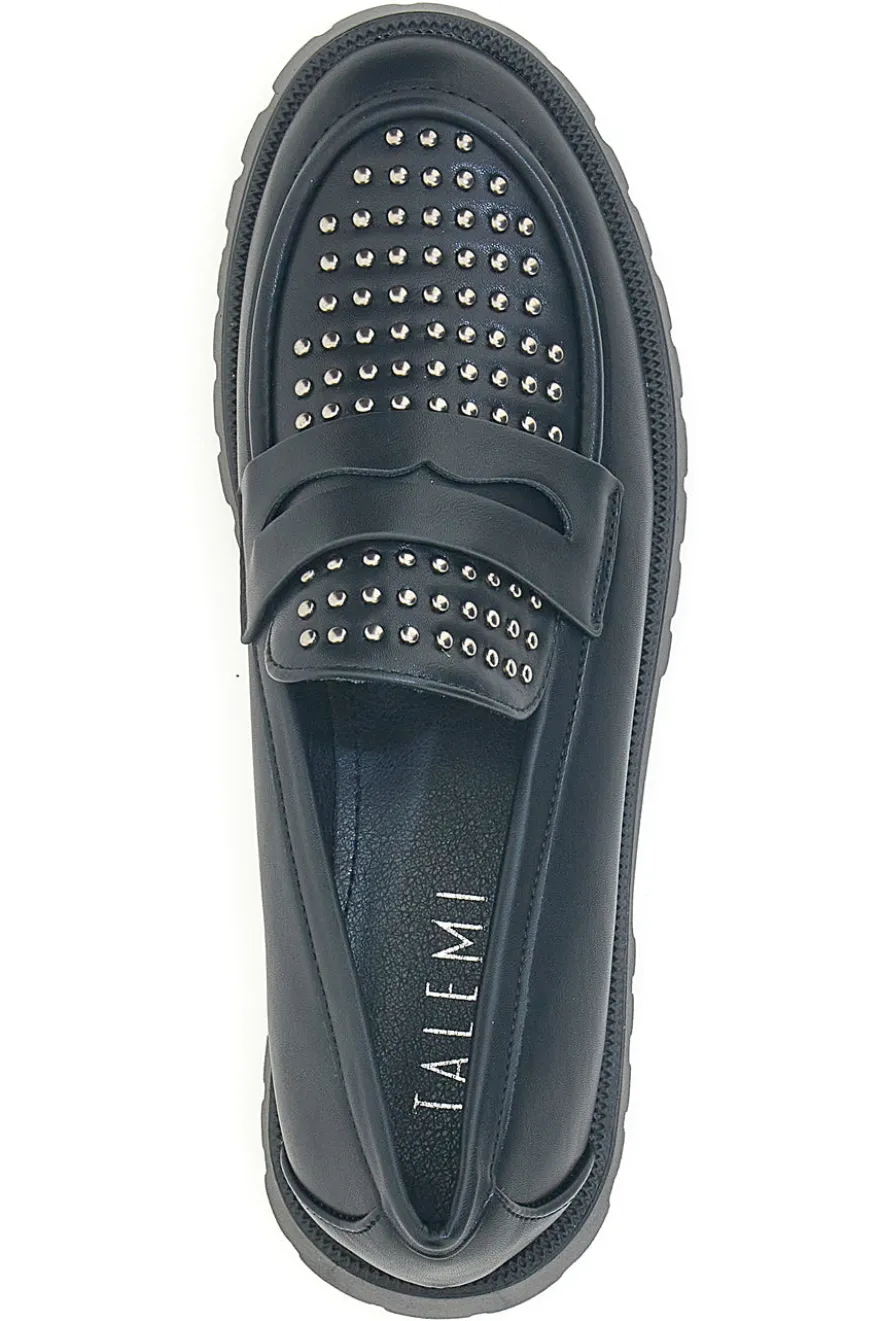 Talemi JN10125 schwarze Loafer mit Nieten und Profilsohle