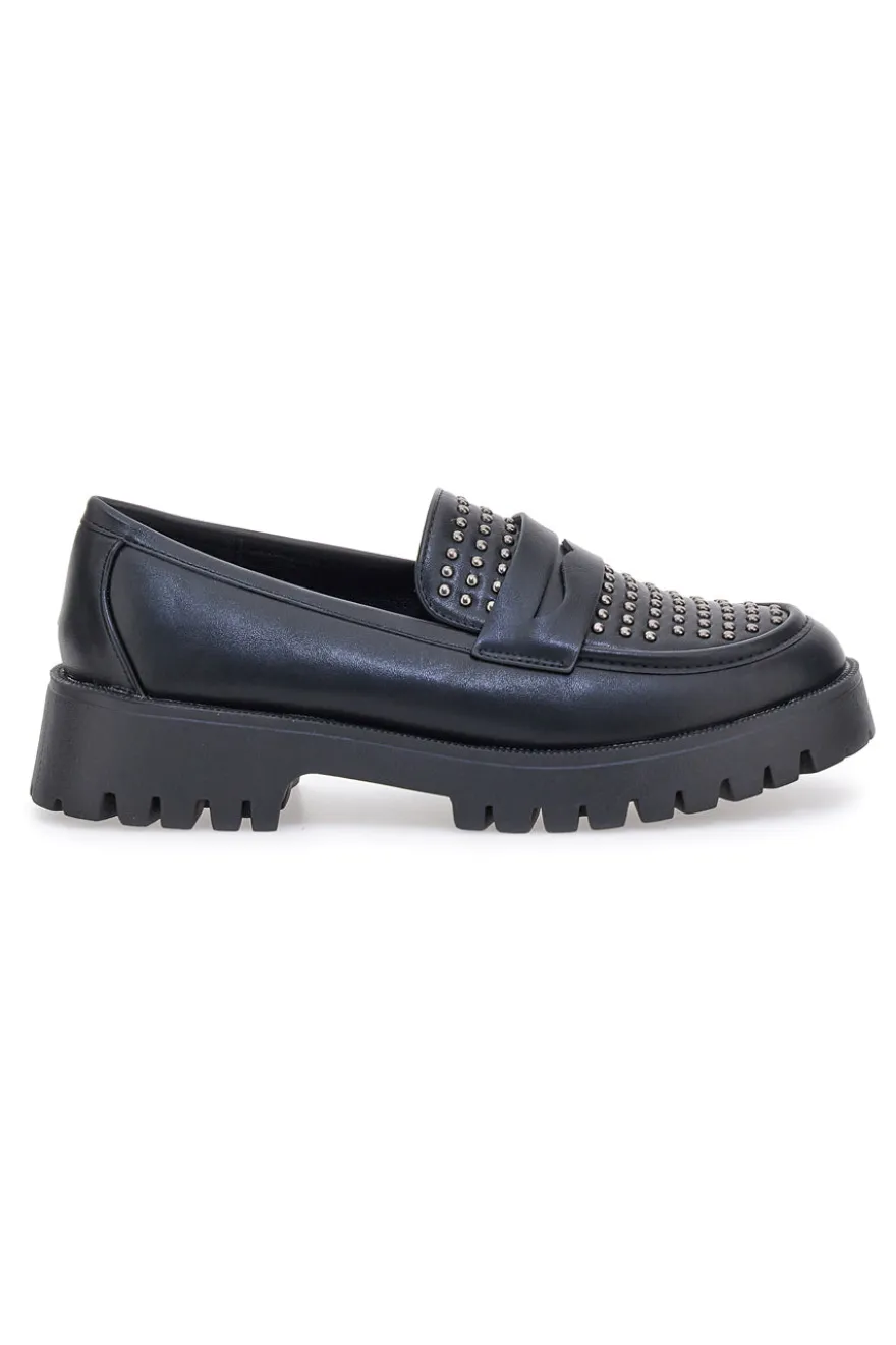 Talemi JN10125 schwarze Loafer mit Nieten und Profilsohle