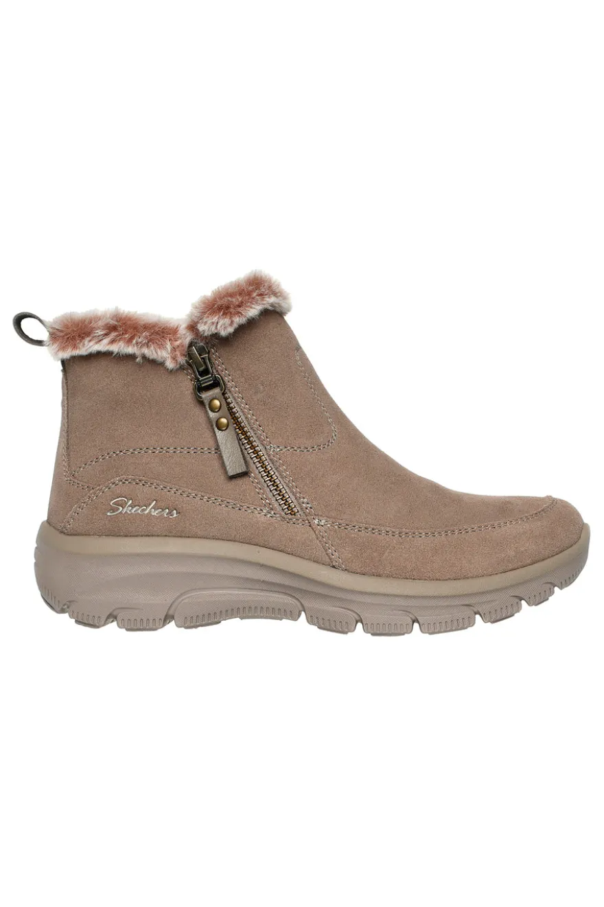 Taupefarbene Stiefeletten mit Reißverschluss und Memory Foam Skechers Easy Going Cool Zip