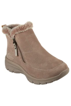 Taupefarbene Stiefeletten mit Reißverschluss und Memory Foam Skechers Easy Going Cool Zip