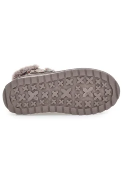 Taupefarbene Stiefeletten mit Animal-Print-Einsätzen und Fellfutter. Danke 1642
