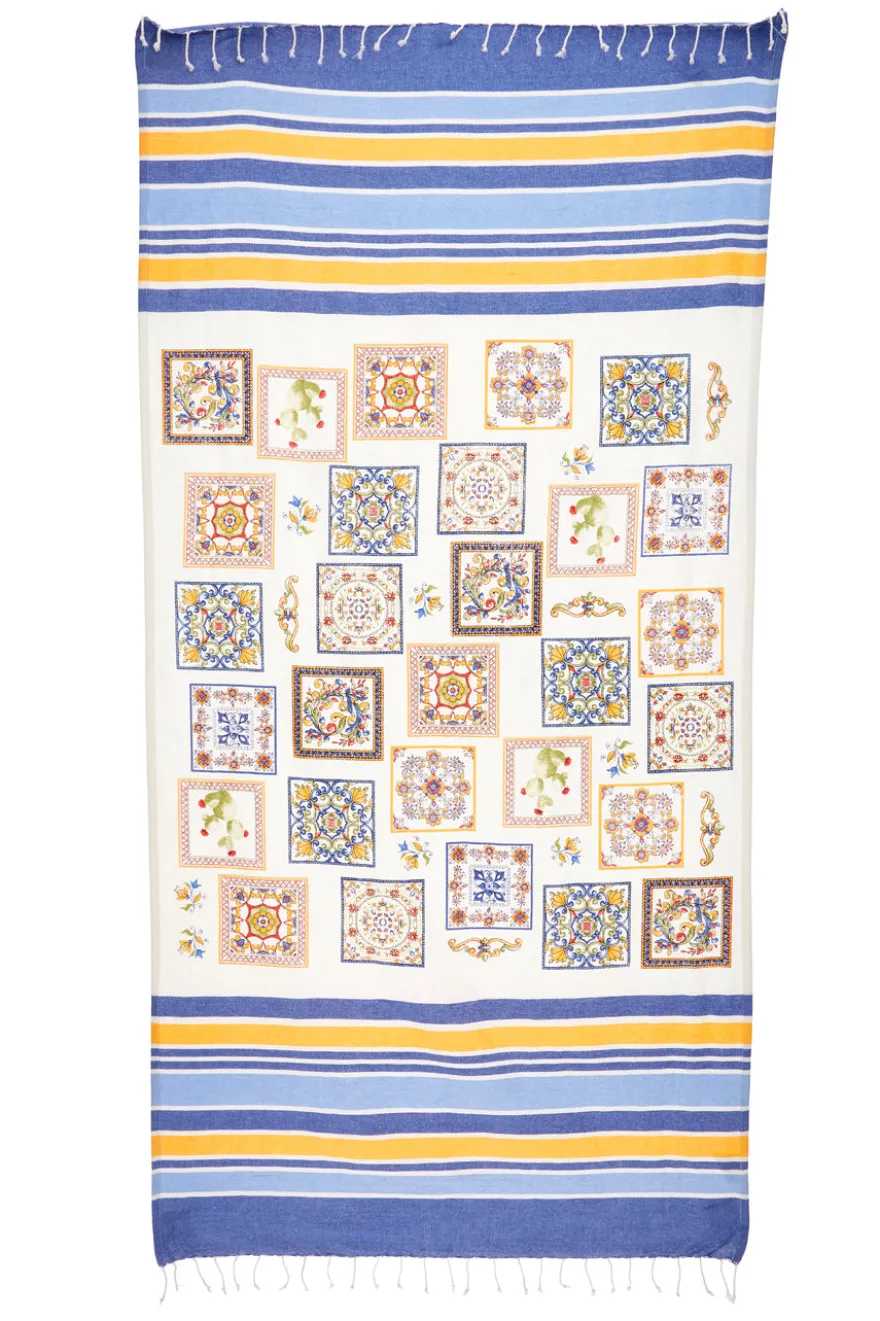 Telo Mare in Cotone Bianco e Blu B-Sand 005