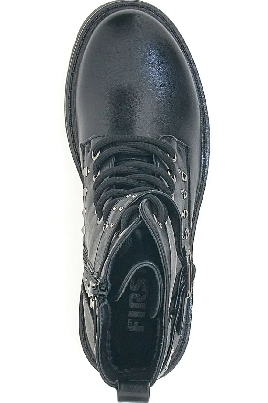 THE FIRST 503 Schwarze Stiefel mit Nieten und Schnalle