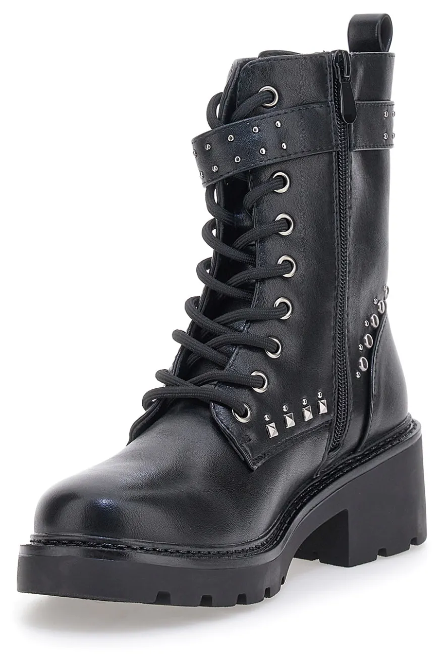 THE FIRST 503 Schwarze Stiefel mit Nieten und Schnalle
