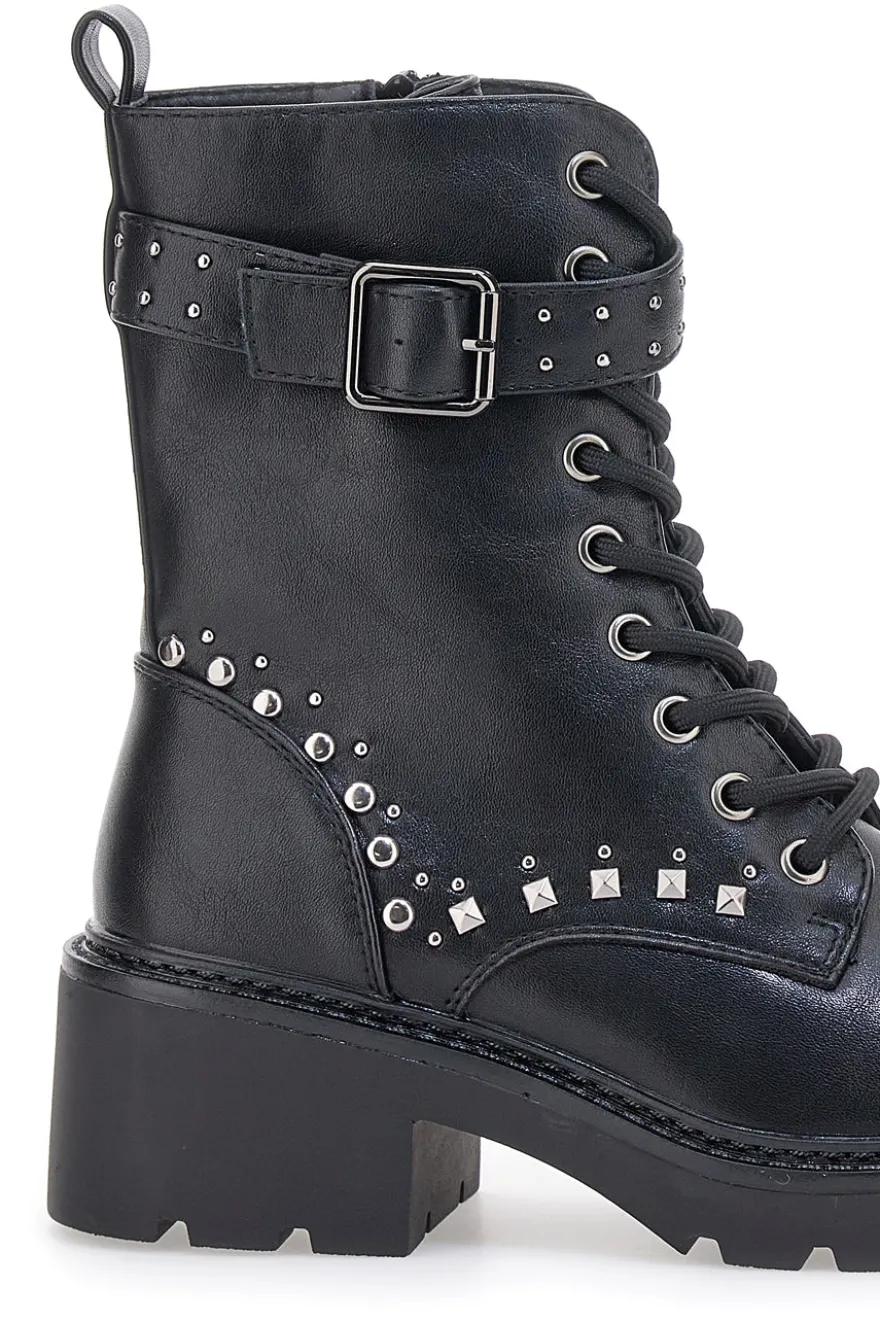 THE FIRST 503 Schwarze Stiefel mit Nieten und Schnalle