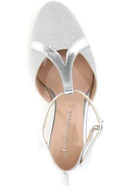 The First Dance 6554 Silberne T-Riemen-Tanzschuhe mit Echtledersohle