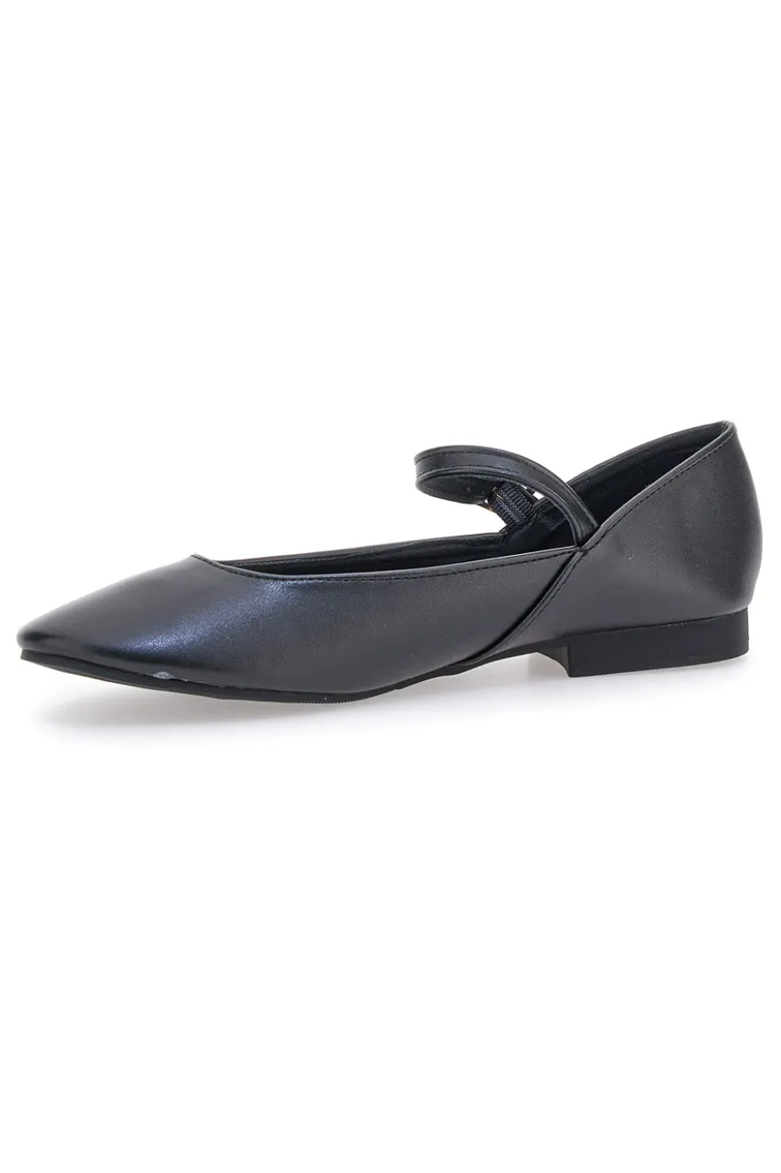 The First IDEA01 Mattschwarze Ballerinas mit Riemen