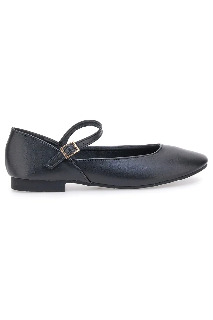 The First IDEA01 Mattschwarze Ballerinas mit Riemen