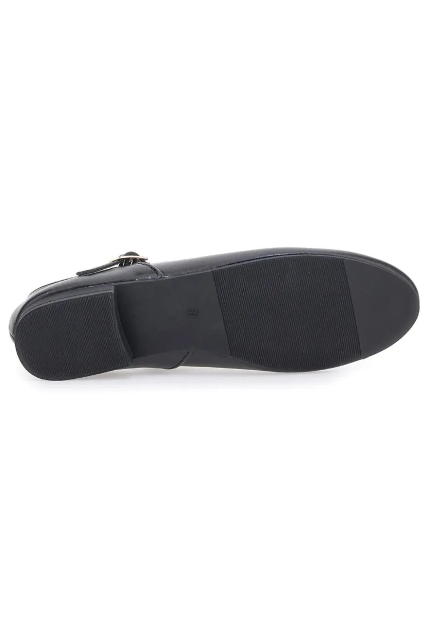 The First IDEA01 Mattschwarze Ballerinas mit Riemen