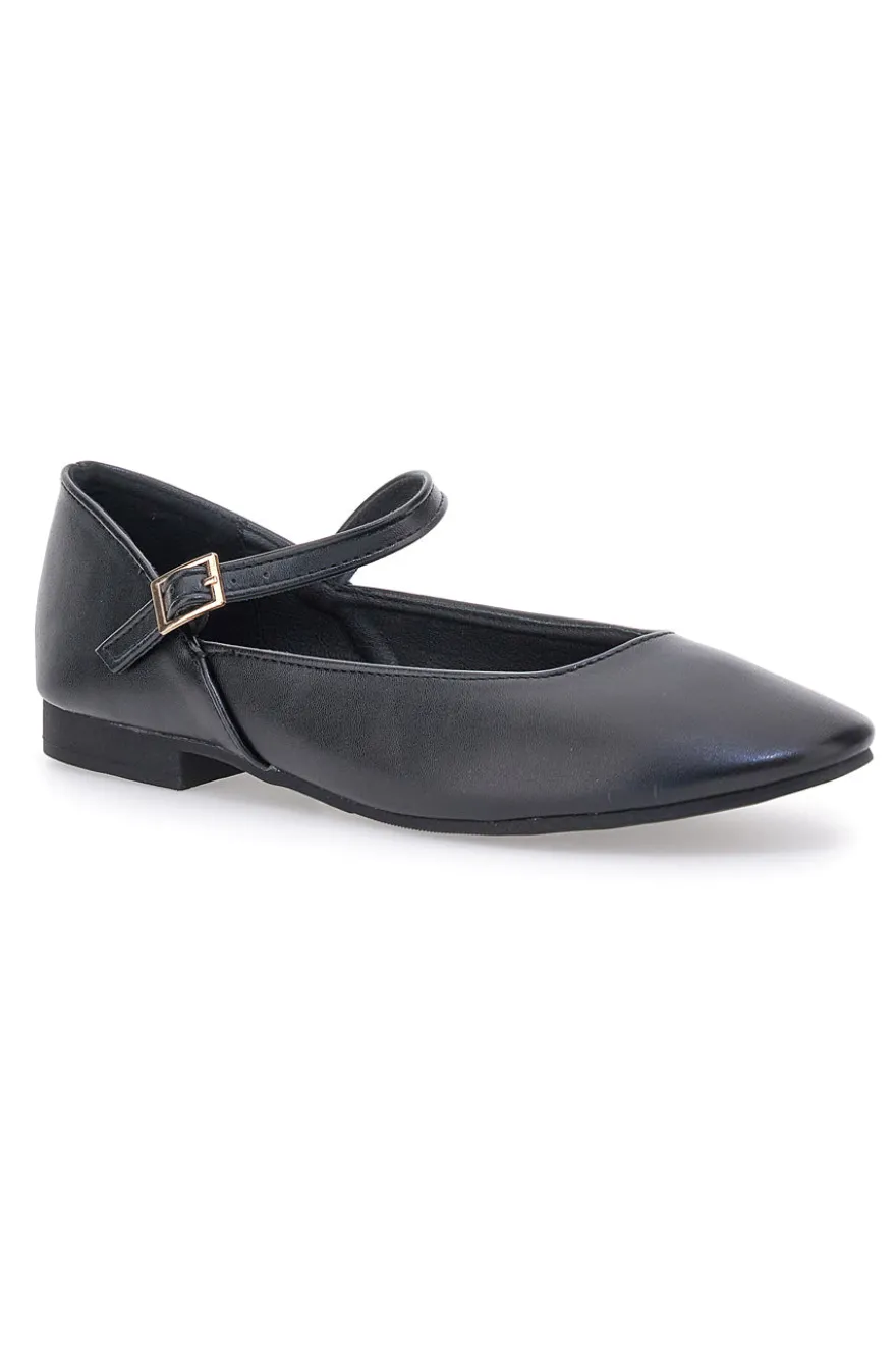 The First IDEA01 Mattschwarze Ballerinas mit Riemen
