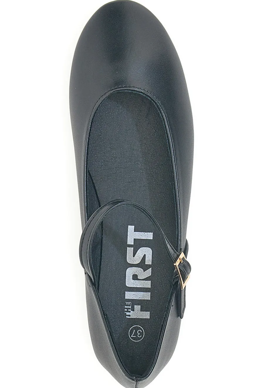The First IDEA01 Mattschwarze Ballerinas mit Riemen
