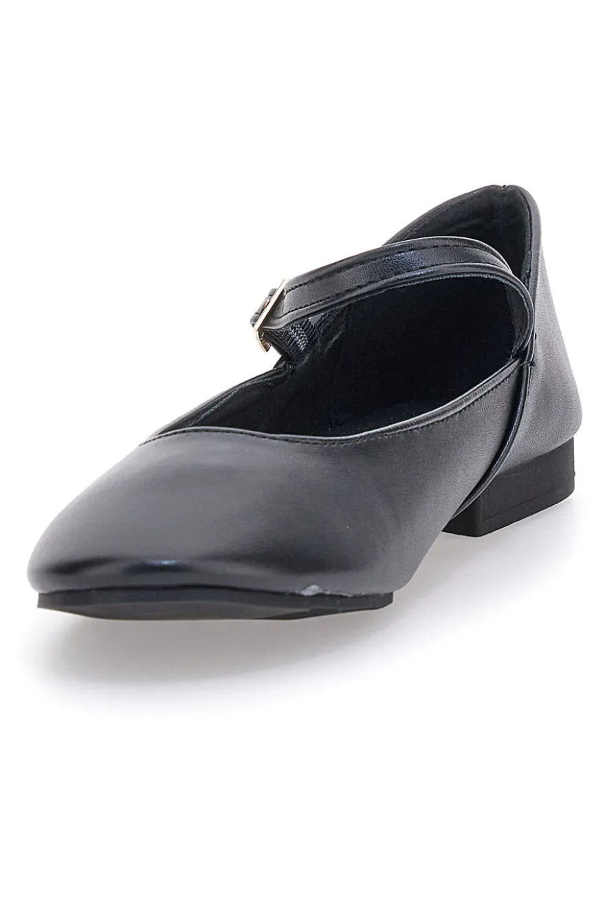 The First IDEA01 Mattschwarze Ballerinas mit Riemen