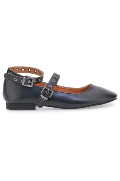 The First IDEA2286 Schwarze Ballerinas mit Nietenriemen