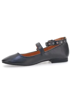 The First IDEA2286 Schwarze Ballerinas mit Nietenriemen