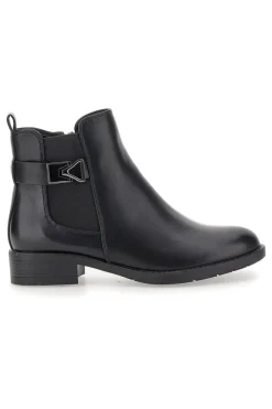 The First P623 Niedrige schwarze Stiefeletten mit seitlicher Schnalle