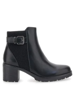 The First P628 schwarze Stiefeletten mit mittlerem Absatz und elastischer Seite
