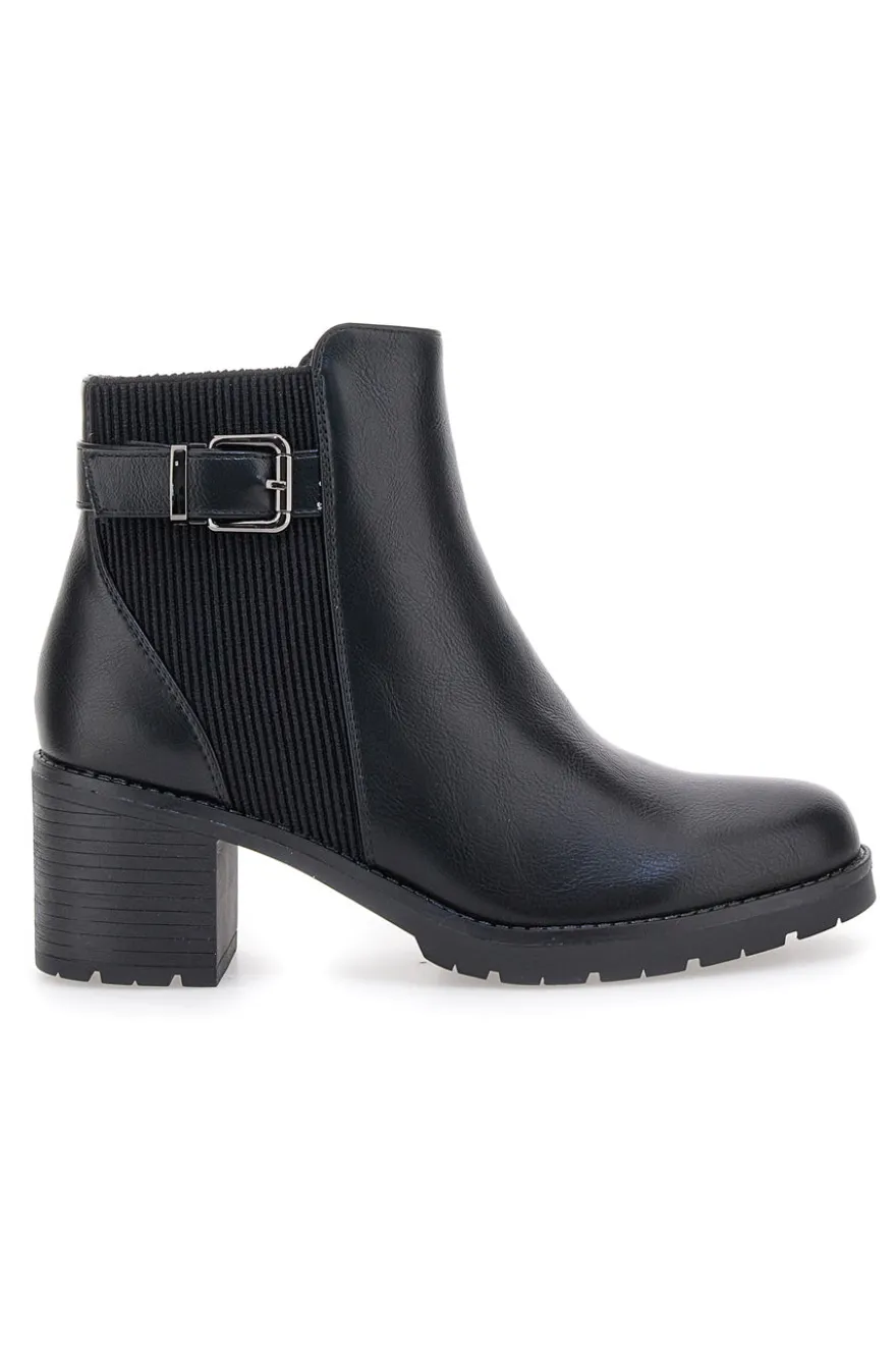 The First P628 schwarze Stiefeletten mit mittlerem Absatz und elastischer Seite