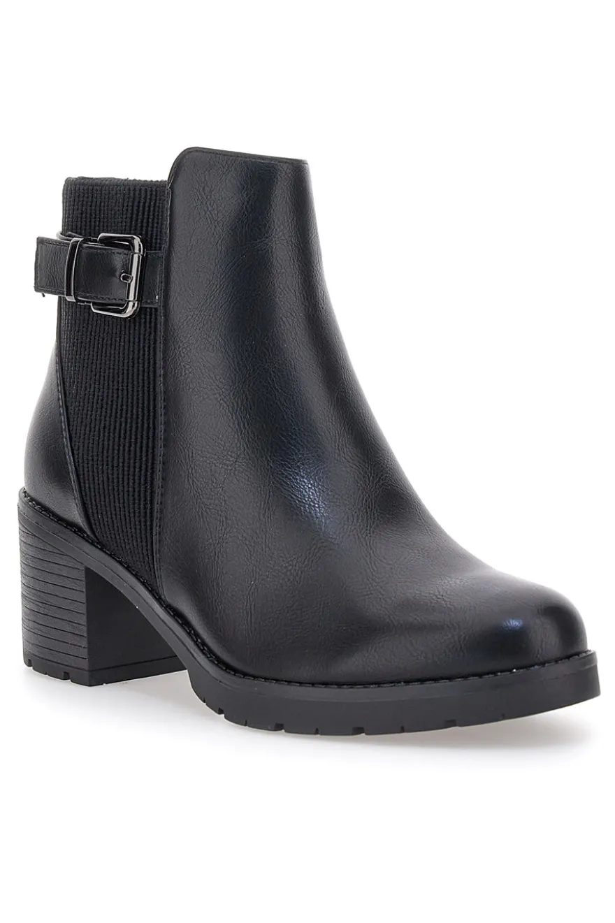 The First P628 schwarze Stiefeletten mit mittlerem Absatz und elastischer Seite