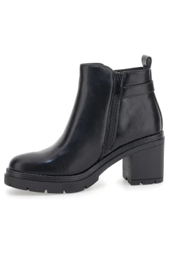 The First P629 Schwarze Stiefeletten mit mittelhohem Absatz und seitlichem Riemen