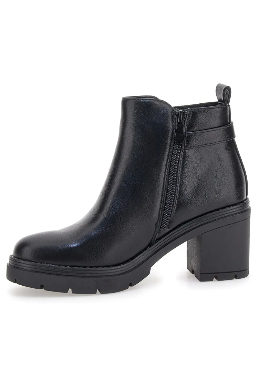 The First P629 Schwarze Stiefeletten mit mittelhohem Absatz und seitlichem Riemen