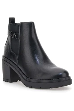 The First P629 Schwarze Stiefeletten mit mittelhohem Absatz und seitlichem Riemen