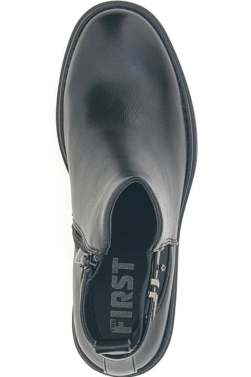 The First P629 Schwarze Stiefeletten mit mittelhohem Absatz und seitlichem Riemen