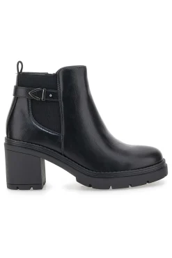 The First P629 Schwarze Stiefeletten mit mittelhohem Absatz und seitlichem Riemen