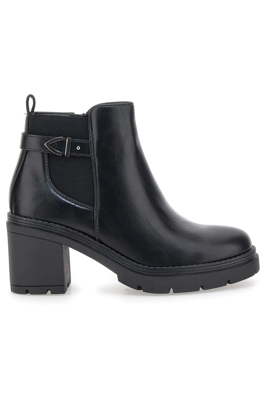 The First P629 Schwarze Stiefeletten mit mittelhohem Absatz und seitlichem Riemen