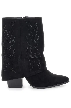 The First P608 Schwarze Stiefeletten mit Westernstickerei und hohem Absatz