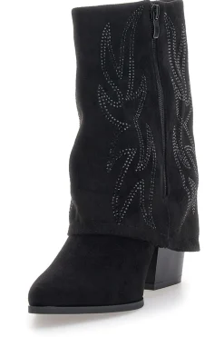 The First P608 Schwarze Stiefeletten mit Westernstickerei und hohem Absatz