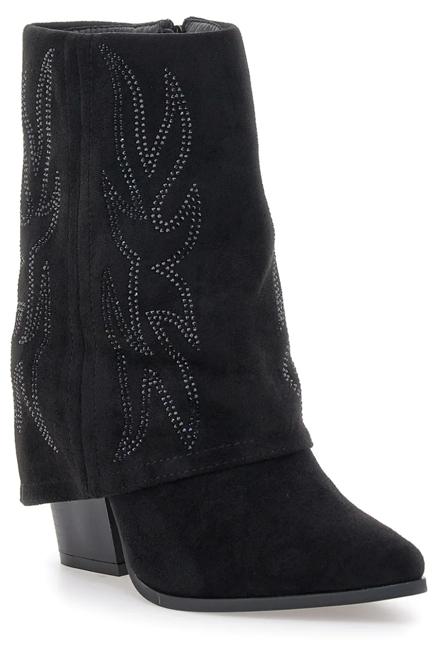 The First P608 Schwarze Stiefeletten mit Westernstickerei und hohem Absatz