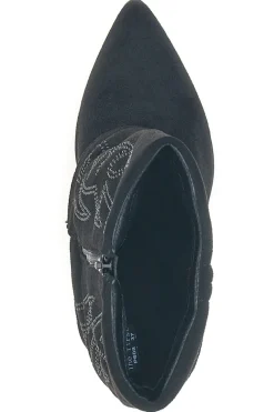The First P608 Schwarze Stiefeletten mit Westernstickerei und hohem Absatz