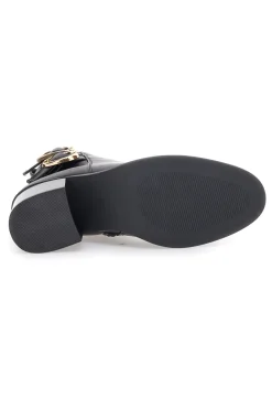 The First P635 Schwarze Stiefeletten mit Absatz und doppelter goldener Schnalle