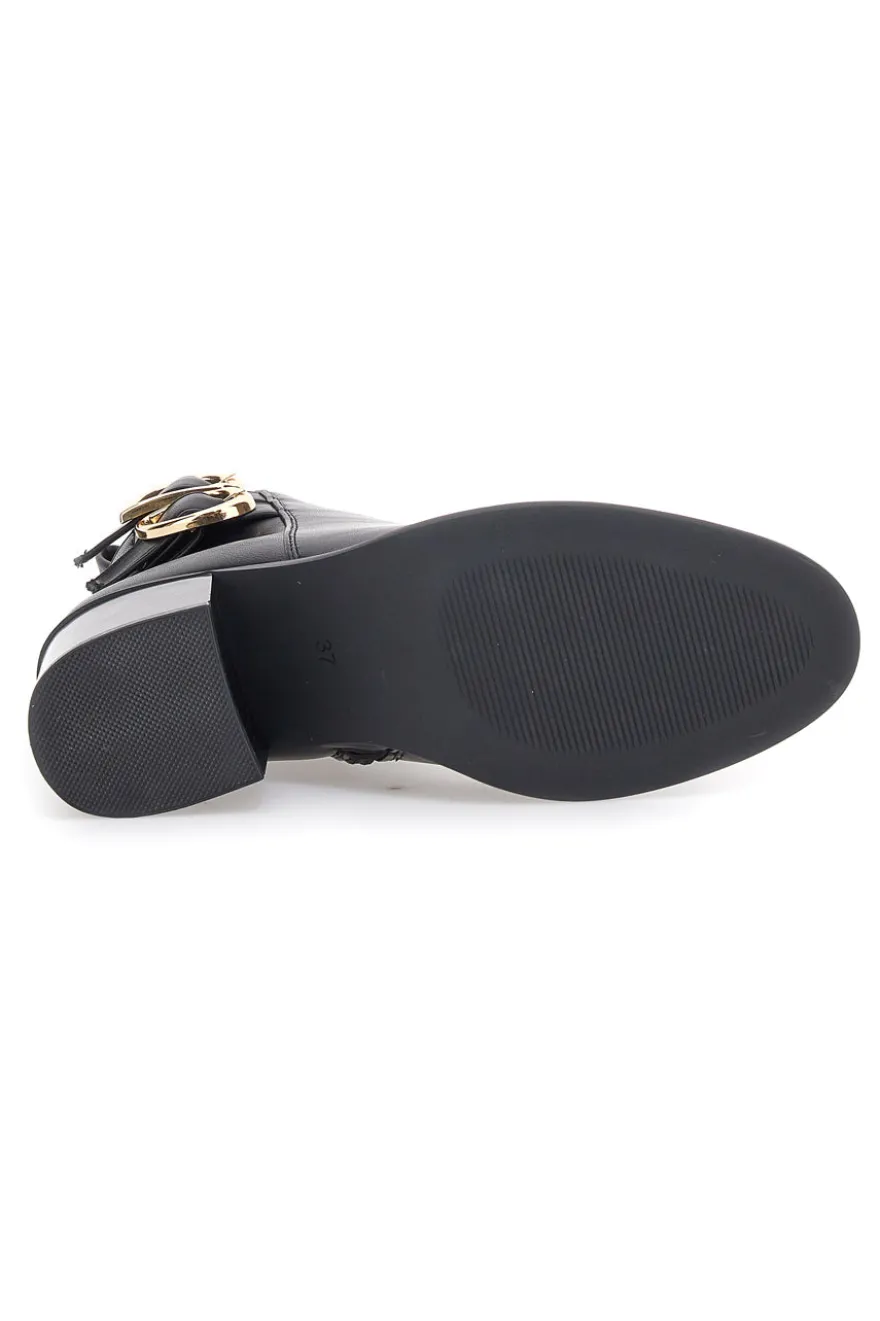The First P635 Schwarze Stiefeletten mit Absatz und doppelter goldener Schnalle