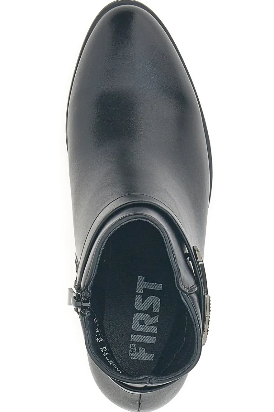 The First P619 Schwarze Stiefeletten mit mittelhohem Absatz und Schmuckriemen