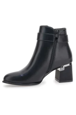 The First P619 Schwarze Stiefeletten mit mittelhohem Absatz und Schmuckriemen