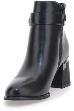The First P619 Schwarze Stiefeletten mit mittelhohem Absatz und Schmuckriemen