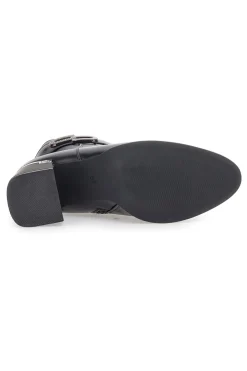 The First P619 Schwarze Stiefeletten mit mittelhohem Absatz und Schmuckriemen