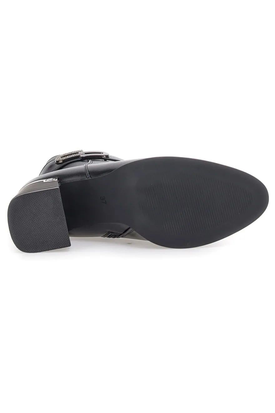 The First P619 Schwarze Stiefeletten mit mittelhohem Absatz und Schmuckriemen