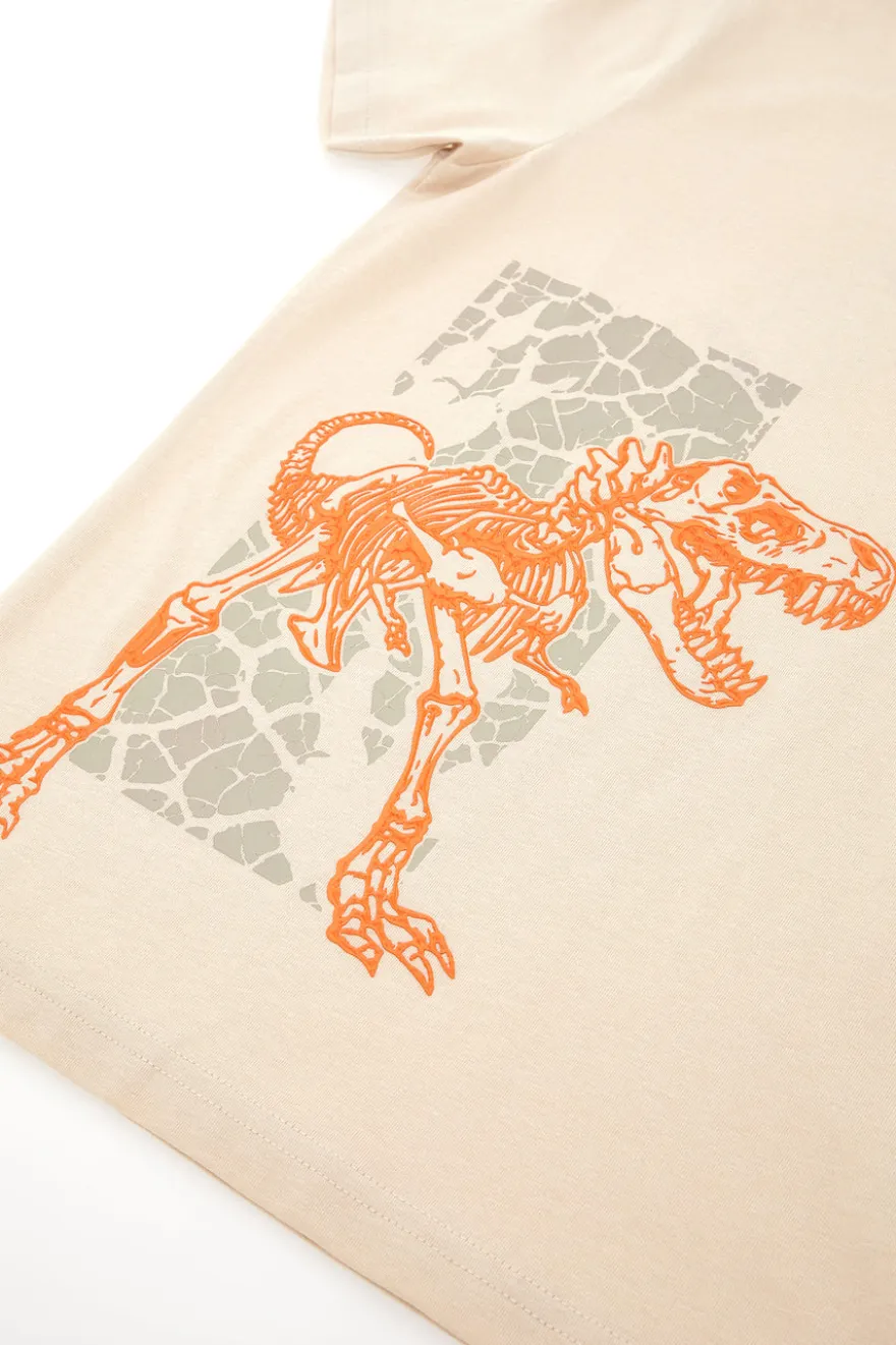 T-Shirt Beige con Dinosauro Arancione Pitt Kids PT-B-F-05004