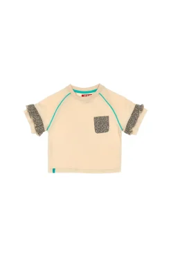 T-Shirt Beige Con Fantasia Animalier e Volant PITT KIDS PT-K-T-7002