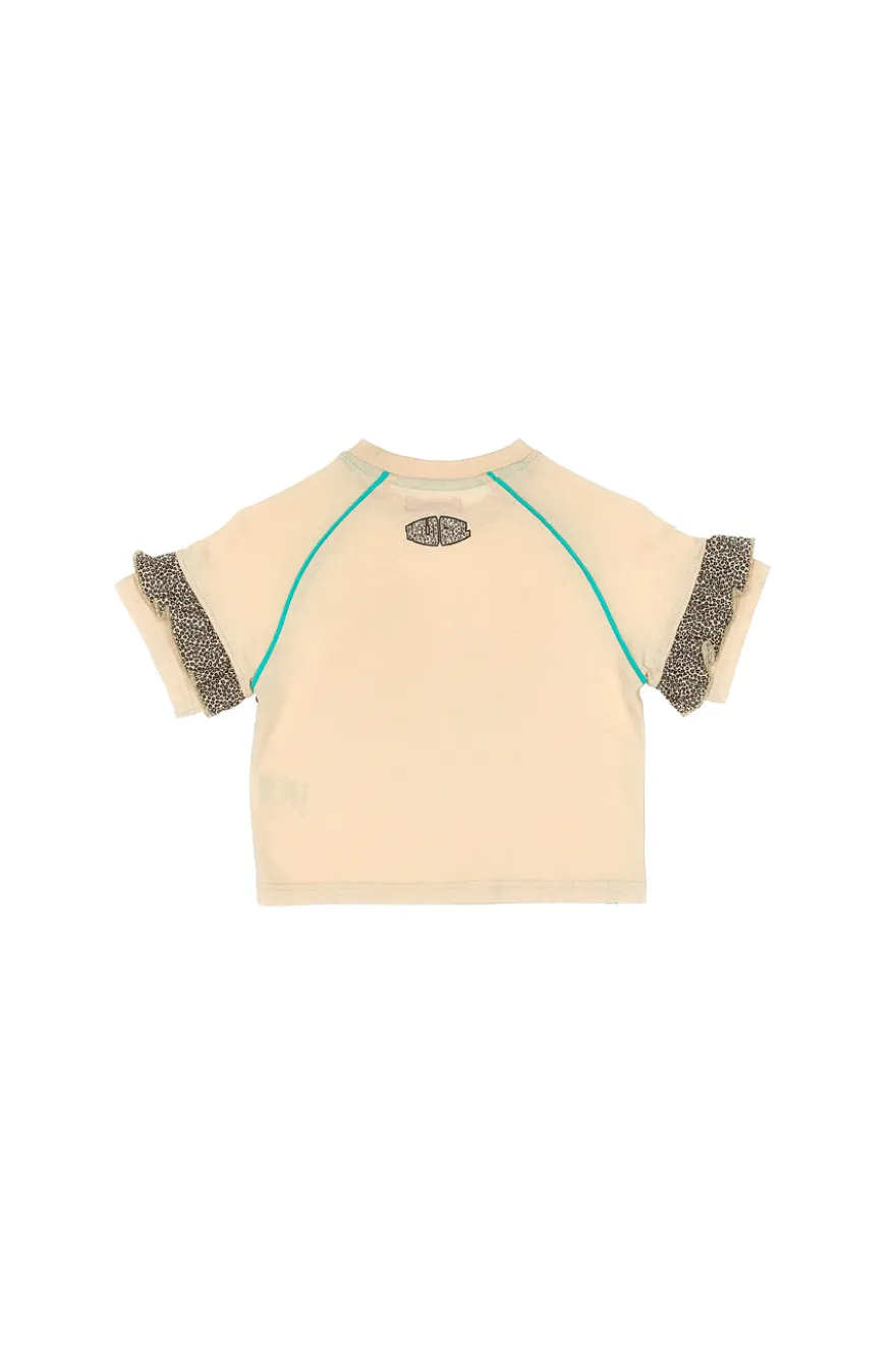 T-Shirt Beige Con Fantasia Animalier e Volant PITT KIDS PT-K-T-7002