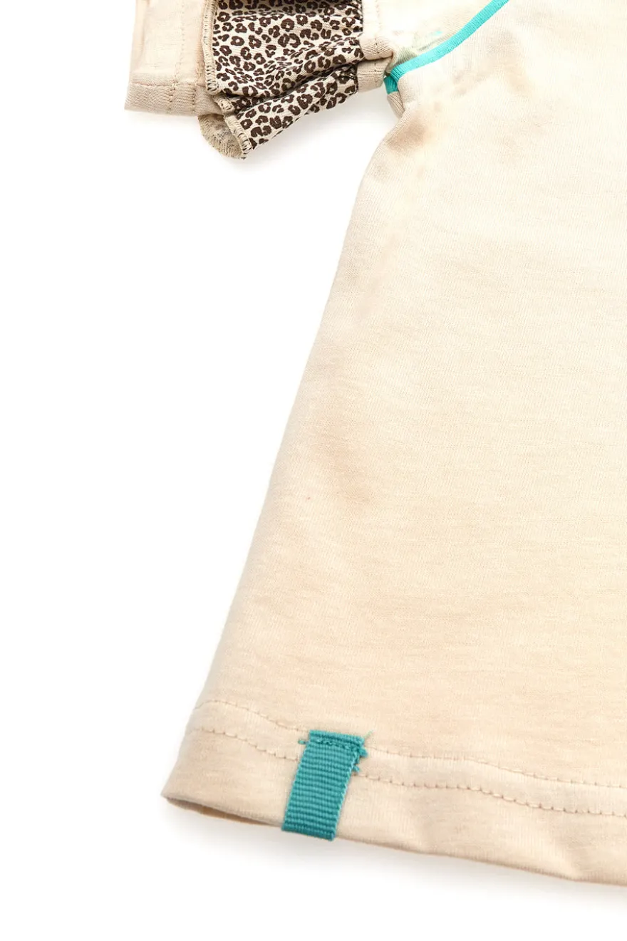 T-Shirt Beige Con Fantasia Animalier e Volant PITT KIDS PT-K-T-7002