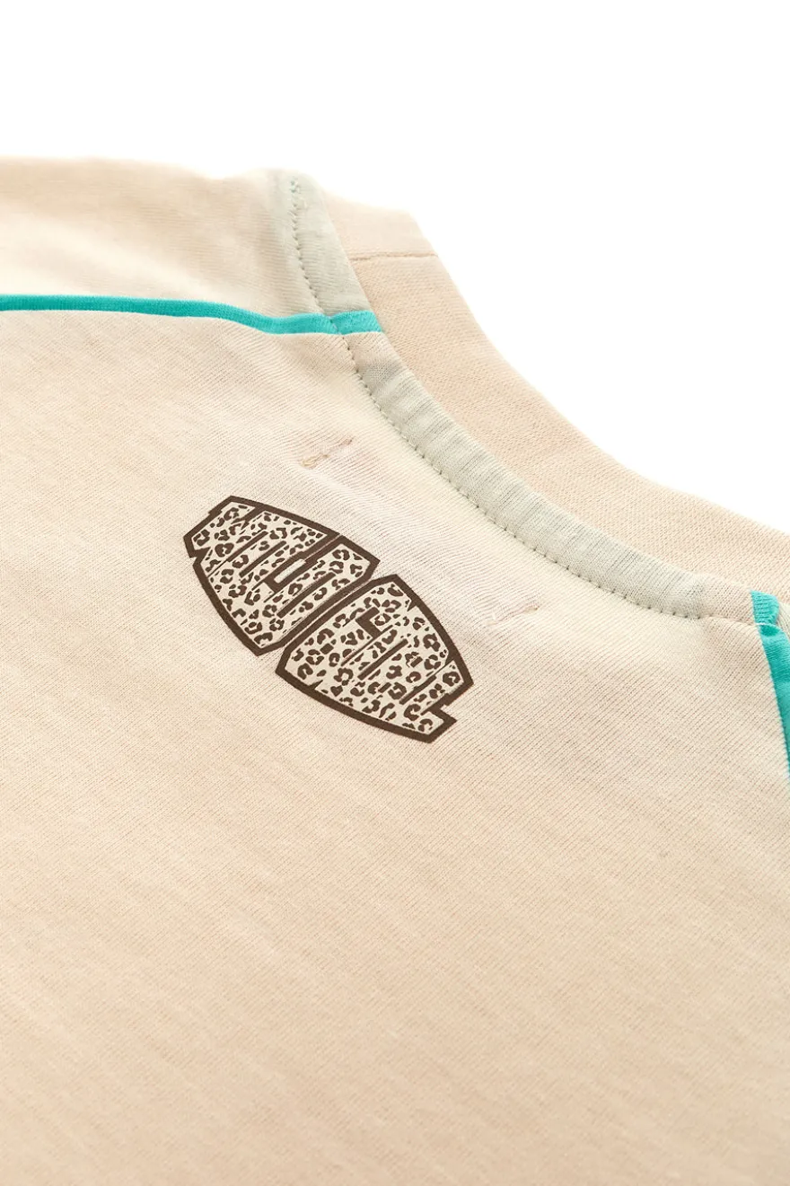 T-Shirt Beige Con Fantasia Animalier e Volant PITT KIDS PT-K-T-7002
