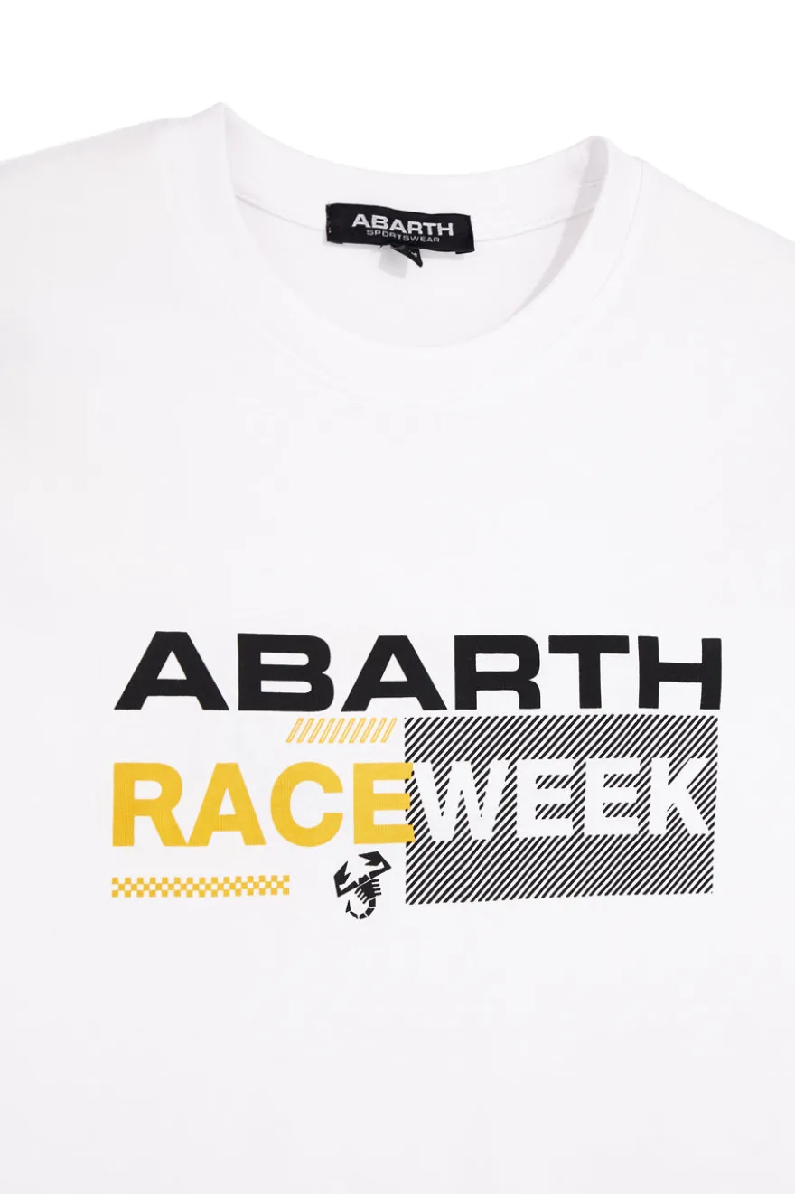 T-shirt bianca con stampa frontale Abarth AH003TE