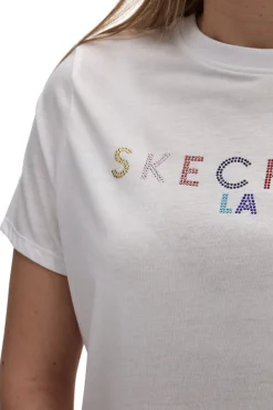 T-Shirt Bianca Con Strass Arcobaleno Skechers TS40