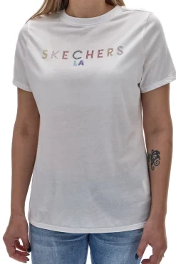 T-Shirt Bianca Con Strass Arcobaleno Skechers TS40